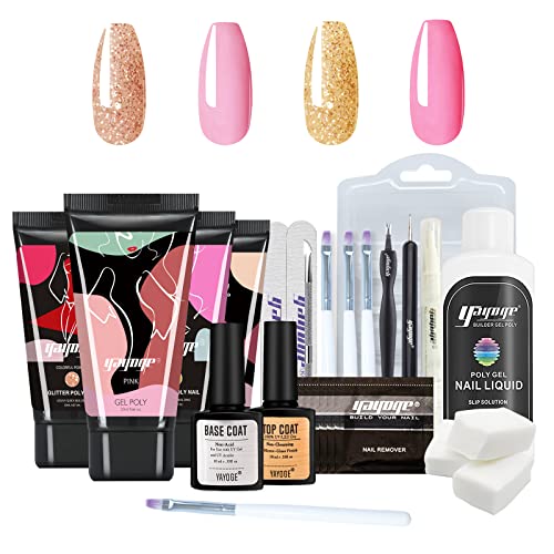 Yayoge Poly Gel Nail Kit 4 Colors Builder Gel for Nails with Nail Art Tools Nail Extension Gel with Slip Solution All In One Kit for Nail Manicure Beginner Starter Kit DIY at Home