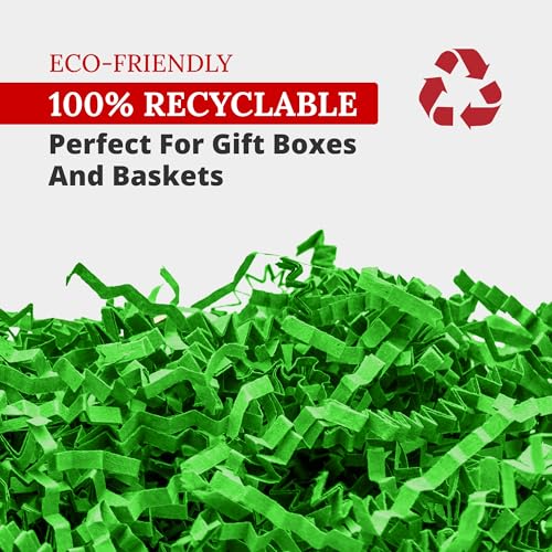 Image of BOX USA Green Crinkle Paper Filler (10lb) - Shredded Paper for Basket Stuffing, Shipping, Packaging, Confetti, Crafts & Holidays - Crinkle Cut