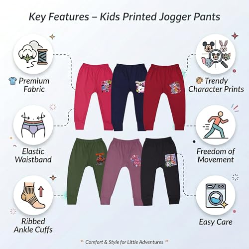 Image of Cotton Baby Boys' Pyjamas, Printed Boys and Girls Cotton Pajama Pants, Unisex Baby Pajamas, Kids Baby Track Pant (Pack of 6) (Multicolour)