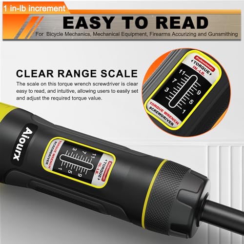 Image of Long Shank Torque Screwdriver Set, 1-11 Inch Pounds lbs, 32 Piece 1 /4 inch Drive Torque Screwdriver Wrench with S2 Steel Bits for Bicycle Mechanics, Mechanical Equipment, and Mounting