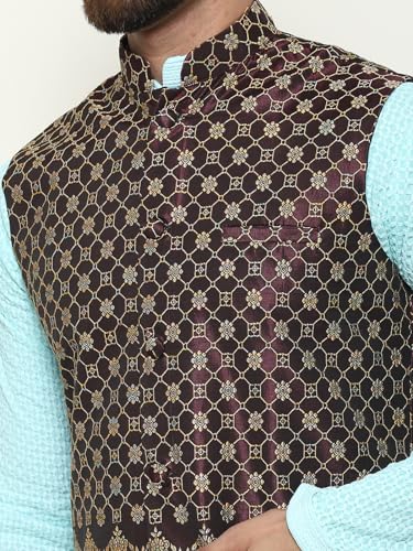 Image of Sojanya (Since 1958 Men'S Silk Blend Kurta Pyjama & Nehru Jacket Combo