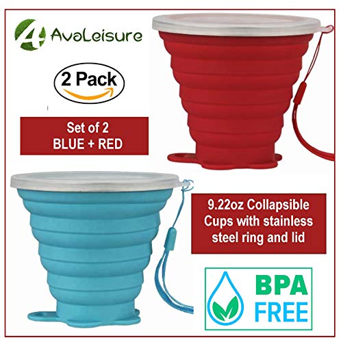image for AVALEISURE Collapsible Travel Cup - Ultra-Slim Foldable Silicone Cup w