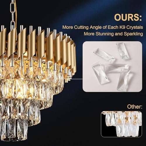Image of Manraj Modern Crystal Chandelier, 500 mm Round, 4-Tier Pure Gold, K9 Crystal Ceiling Light Fixture for Living Room and Hallway (Pure Gold, 500mm)