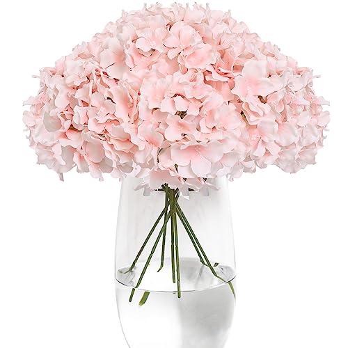 Tifuly Hydrangea Artificial Flowers -12 pcs Realistic Fake Hydrangea Silk Flowers with Stems Faux Hydrangea Flowers Heads for Office Home Party Wedding Centerpiece DIY Floral Decor (Pink)