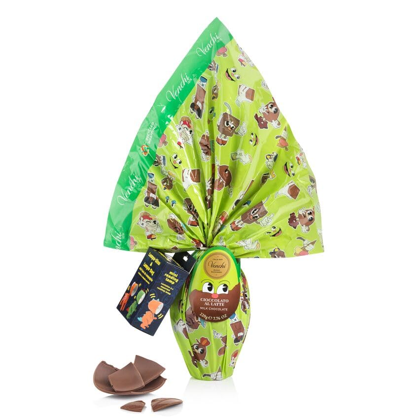 Venchi - Uovo Bambini Latte - Incarto Verde, 220 g - Doppia Sorpresa - Idea Regalo - Senza Glutine