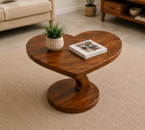 Image of Sheesham Wood Heart Shape Coffee Table for Living Room | Wooden Center Tea Table | Accent Table | Sofa Side Table | End Table | Honey Finish