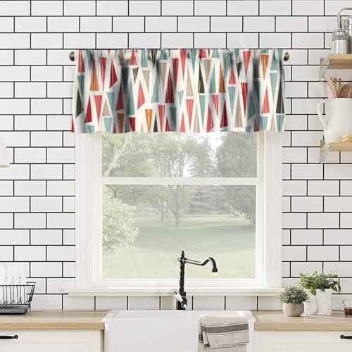 Image of Mid Century Modern Window Valance Curtain, Vintage Retro Stars Abstract Boomerang Pattern Window Valances Treatments for Kitchen Living Room Cafe Decor 54'x18', 1 Panel