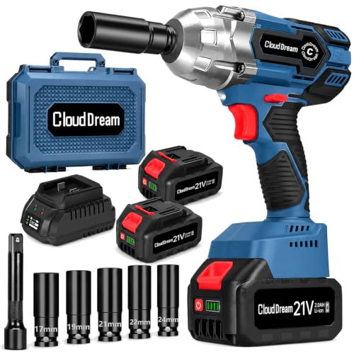 Image of 1 /2 Inch Cordless Impact Wrench,900Ft-lbs (1200N.m) Brushless Electric Impact Gun,3800RPM High Torque Electric Impact Driver Kit with 2 Batteries,Fast Charger,5 Sockets,Case for Car Tires,Mower,Pickup