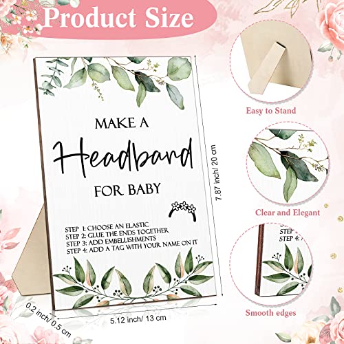 Geosar Baby Shower Games DIY Headband Making Kit Include Wooden Game Sign Elastic Cute Flowers Hairbands Round Fabrics and Tape Makes 30 Headbands for Baby Shower Guest Games(Greenery) by Geosar - Used condition - Image 2
