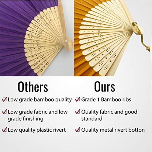 Image of Fabric Handheld Folding Hand Fan With a Tassel Grade A Bamboo Ribs for Women Girls Summer Party Event Favor Birthday Wedding Souvenir Gift (Royal Blue)