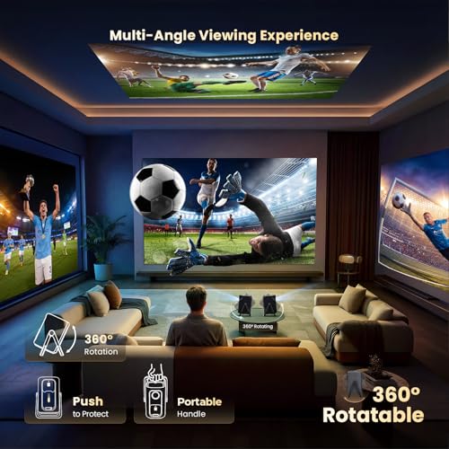 Image of Short Throw Projector 4K Compatible with Netflix,1200ANSI Ceiling Projector Portable for Bedroom /Outdoor Auto focus 6D Keystone Dolby Smart Home Projector with WiFi and Bluetooth 200''