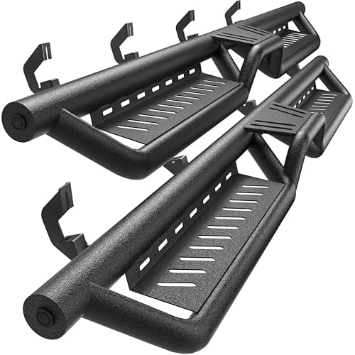 YITAMOTOR Running Boards & Side Steps Compatible with 2007-2018 Chevy Silverado/GMC Sierra 1500 Crew Cab & 2007-2019 2500/3500HD, Black Powder Coated Nerf Bars, Two-Stair for Roof Operation 