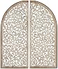 Decoración de pared de madera floral hecha a mano, escultura de pared arqueada con tallados intrincados, set de 2 arte de pared 15" ancho, 36" alto, marrón 2