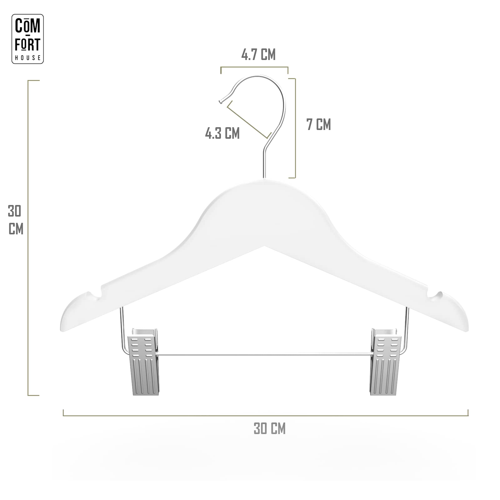 COM-FORT HOUSE | Cintre En Bois Cadet Avec Pinces | Cintre Enfant Couleur Blanche Cintre En Bois Erable 30 X 1 2 X 22 Cm Pack De 12 Unites 92364811