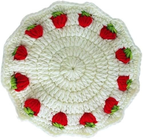 Lindos corazones de fresa, redondos, de algodón, tejidos, salvamanteles, resistente al calor, para tetera, decoración de cocina (1, rojo y verde)