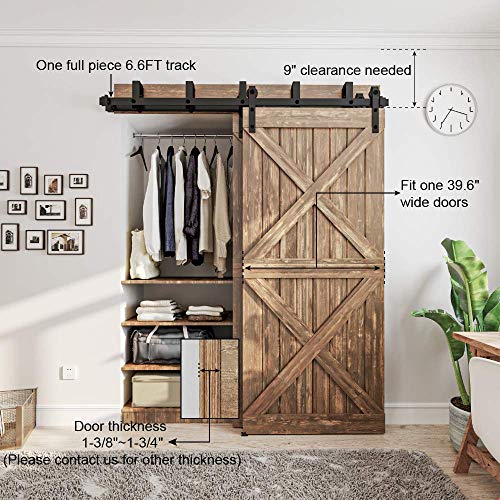 Winsoon New Bending Room Wall Mount Bypass Double Black Sliding Wood Door Roller Hardware Track Pulley Folding Steel Kit (6.6Ft / Two Door Set) #TOP2