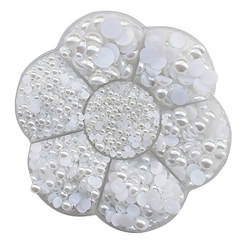 Cuentas de perlas redondas, de Chenkou Craft, media esfera, parte trasera plana, cuentas sueltas, flower white Cover