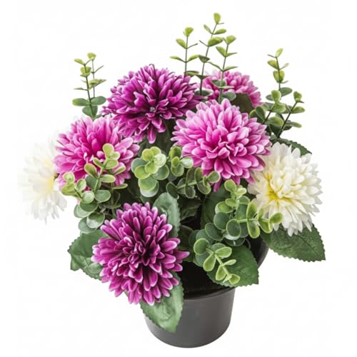 A1-Homes ARTIFICIAL PURPLE & CREAM MUM FLOWER ARRANGEMENT GRAVE POT - VASE INSERT MEMORIAL (Ivory Lilac Purple)