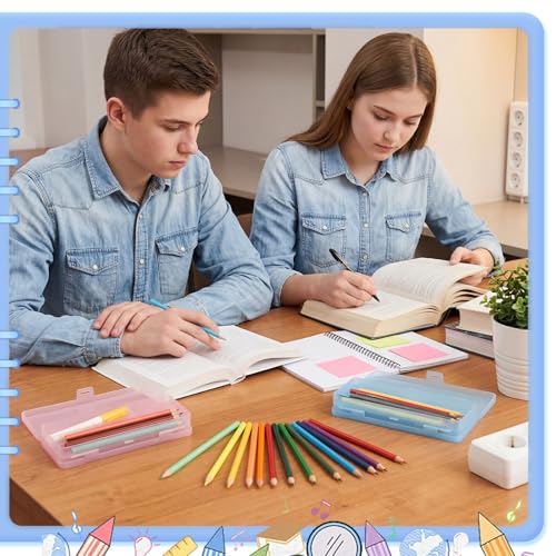 Image of Fainne 24 Plastic Pencil Case Bulk Hard Pencil Boxes with Snap Lid Crayon Maker Pen Organizer Stackable Craft Storage Boxes for School Supplies(Double Layer,Bright Colors,8.07 x 3.07 x 1.46 Inch)