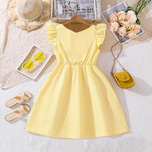 Girls Maxi Dress Kids Short Sleeve Casual A-Line Stripe Print Summer Holiday Dresses with Pockets for Girls3