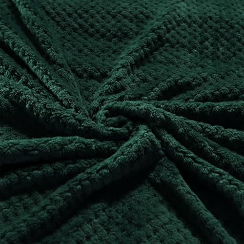 Exclusivo Mezcla Decke Kuscheldecke Flauschig Fleecedecke Wohndecke mit Waffelmuster, Leichte, Weiche und Warme Sofadecke Bettüberwurf, 150x200 cm Dunkelgrün
