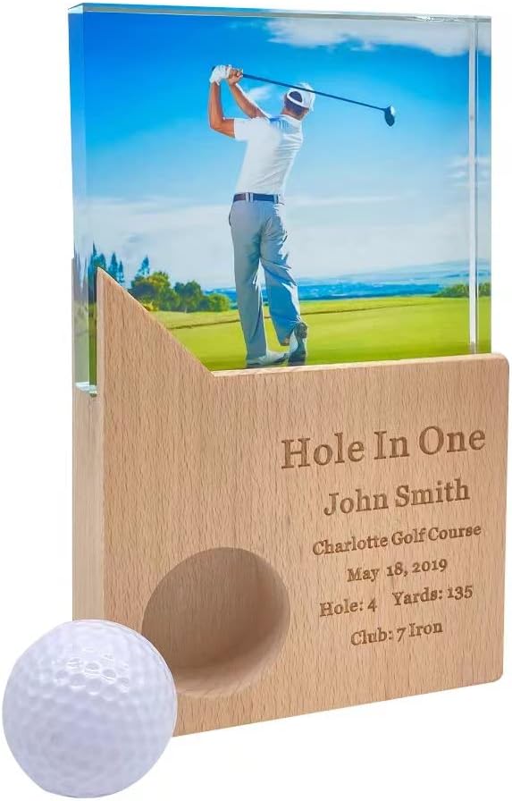 Hole in One Golf Ball Display Trophy Case Box with Free Customized Crystal Photo and Engraving
