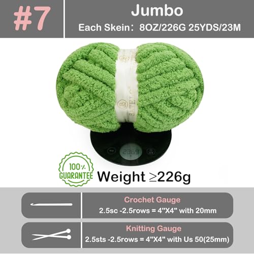Chunky Yarn for Hand Knitting, Chunky Chenille Blanket Yarn for Crocheting, Bulky Soft Fluffy Chenille for Blanket Project, 8 Pack of 8oz/25yds, Green