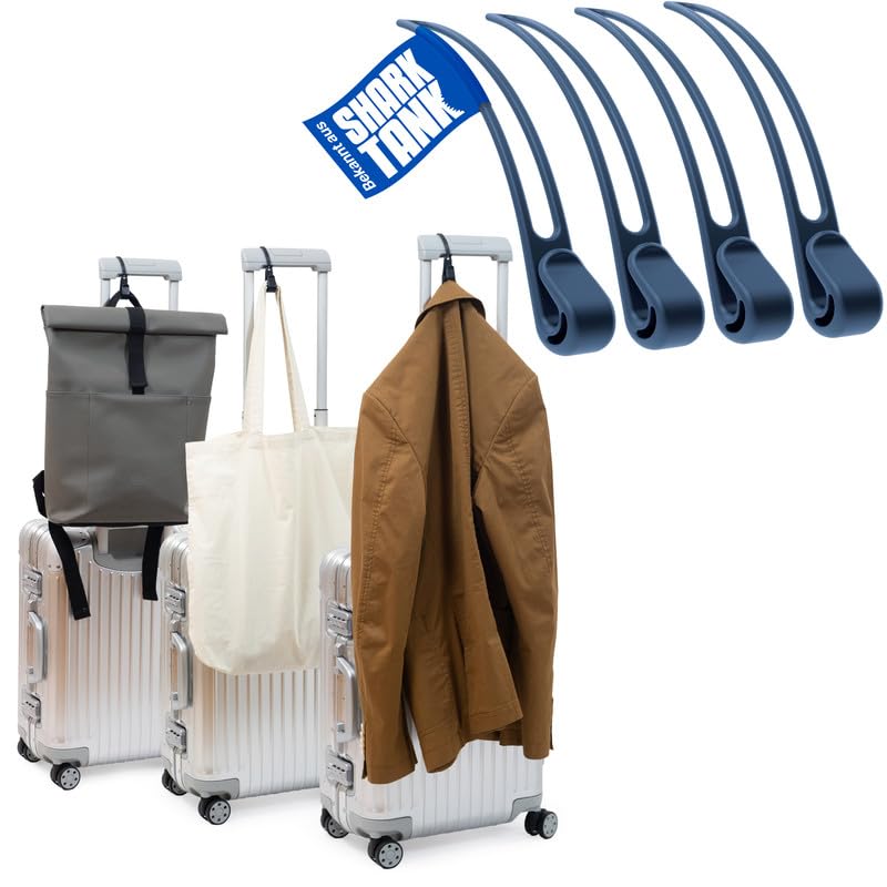 Stowey Travel Hook – Kofferhaken für Jacke, Tasche & mehr (4 Stk) Navy Blau | Gepäckhaken für jede Koffer Marke, Reise Haken halten 10kg, Business Reise Gadgets Männer & Nützliche Reisegadgets Frau