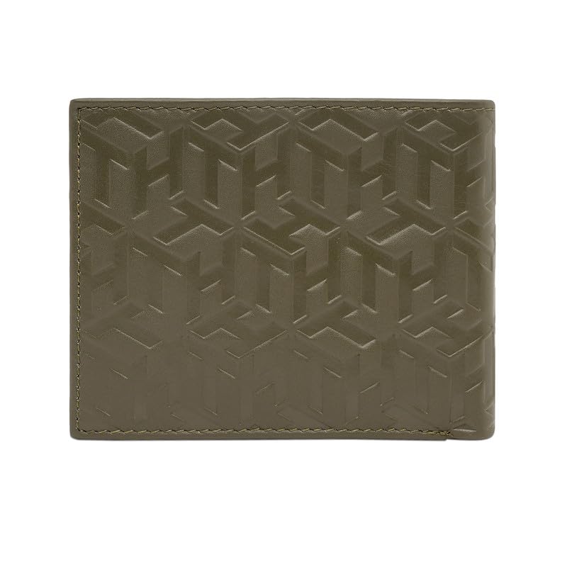 Image of Tommy Hilfiger Men's Slimfold Wallet Elgon - Olive | Embossed Leather | Global Coin Pocket | Stylish Purse for Men