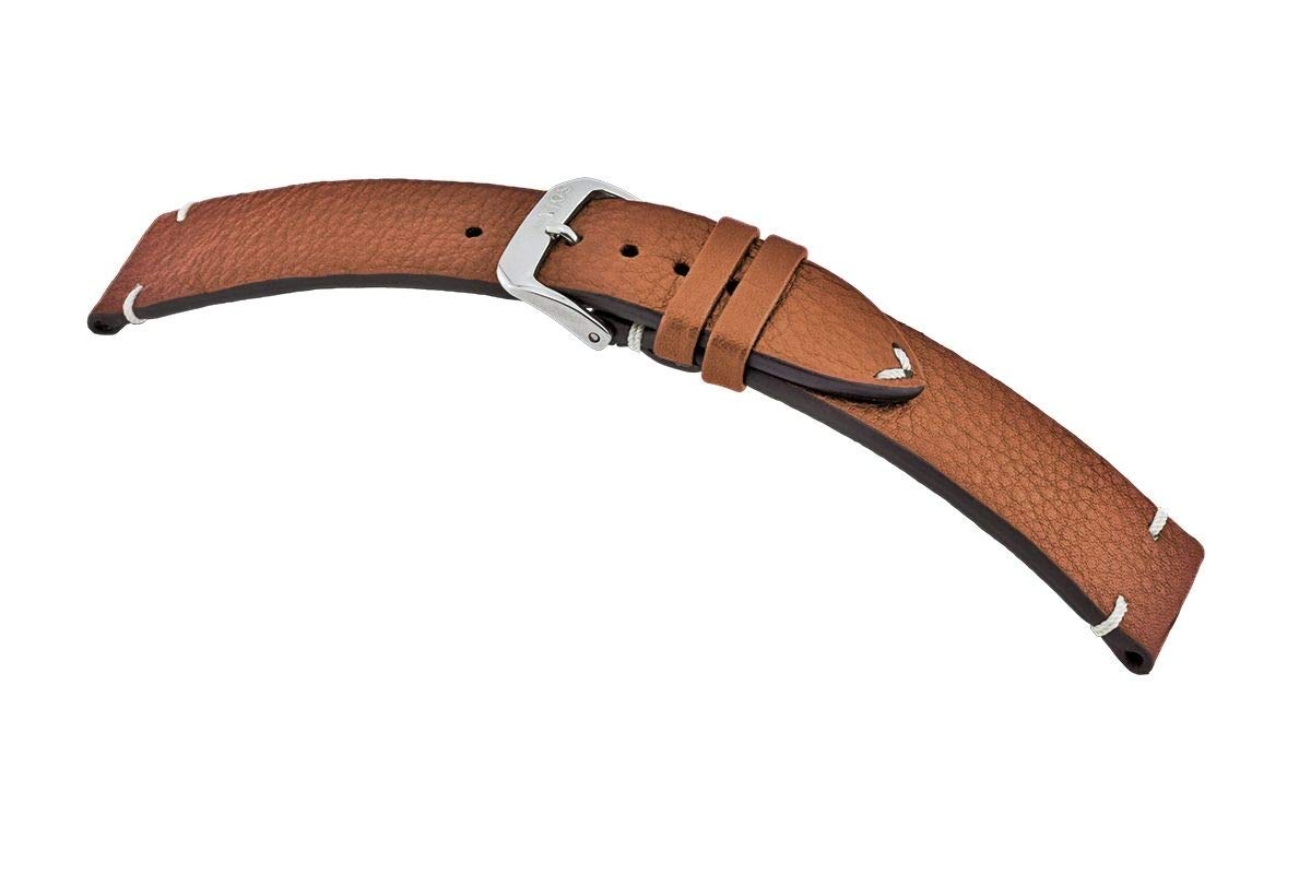 RIOS1931 Herren Uhrenarmband INZELL Mod. 405 Echt zertifiziertes Bioleder Breite 22 mm Länge 114/82 mm Farbe Cognac