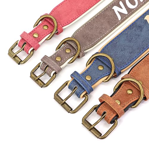 SARUEL Benutzerdefiniertes Großes Hundehalsband Breites Leder Personalisierte Halsbänder Mittelgroße Hundehaustierhalsbänder Angepasst Für Hunde Aufgedruckte Namens-ID,Blau,XXL