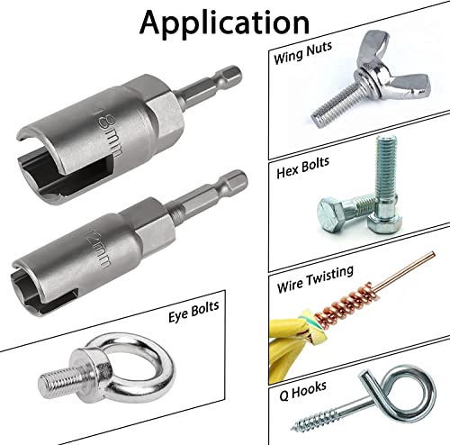 2Pcs Power Wing Nut Driver Set, Sunjoyco Slot Wing Nuts Hook Drill Bit Socket Wrenches Tools Set, 1/4" Hex Shank, For Panel Nuts Screws Eye C Hook Bolt & Q-Hanger (12Mm, 18Mm) #TOP4