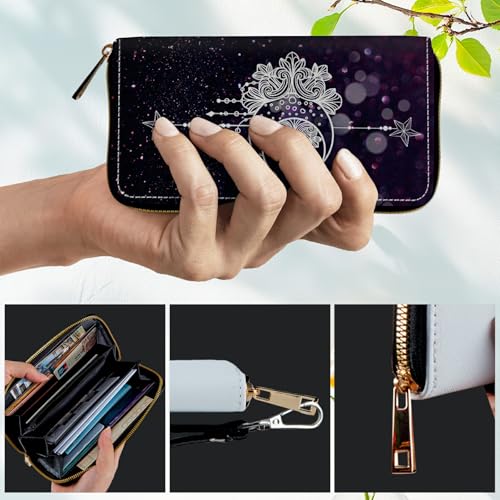 Women's RFID Blocking Wallet PU Leather Slim Bifold Wristlet Clutch with Large Capacity,16 Card Slots & Zipper Coin Purse Pocket Ladies Travel Purse Wristlet,Moonflower4