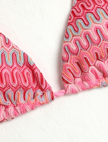 Image of ZAFUL 2 Piece Triangle Bikini for Women Knitted Rope Halter Bikini Sets Sexy Bathing Suit Side Tie Swimsuits Beachwear