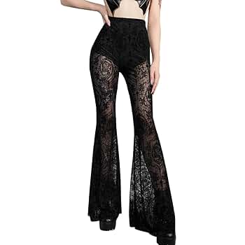 パンツ meltthelady lace sheer pants Women's High Waist Lace Pants Drawstring See Through
