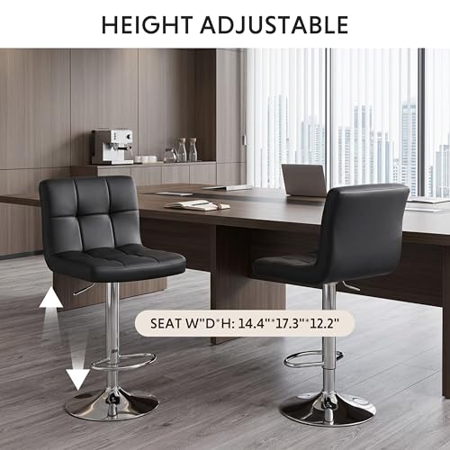 Image of HealSmart Bar Stools Set of 2, 24 inch Counter Height Stools, Modern Upholstered Kitchen Island Chairs with Sturdy Metal Base, PU Leather Saddle Seat Barstools, Black