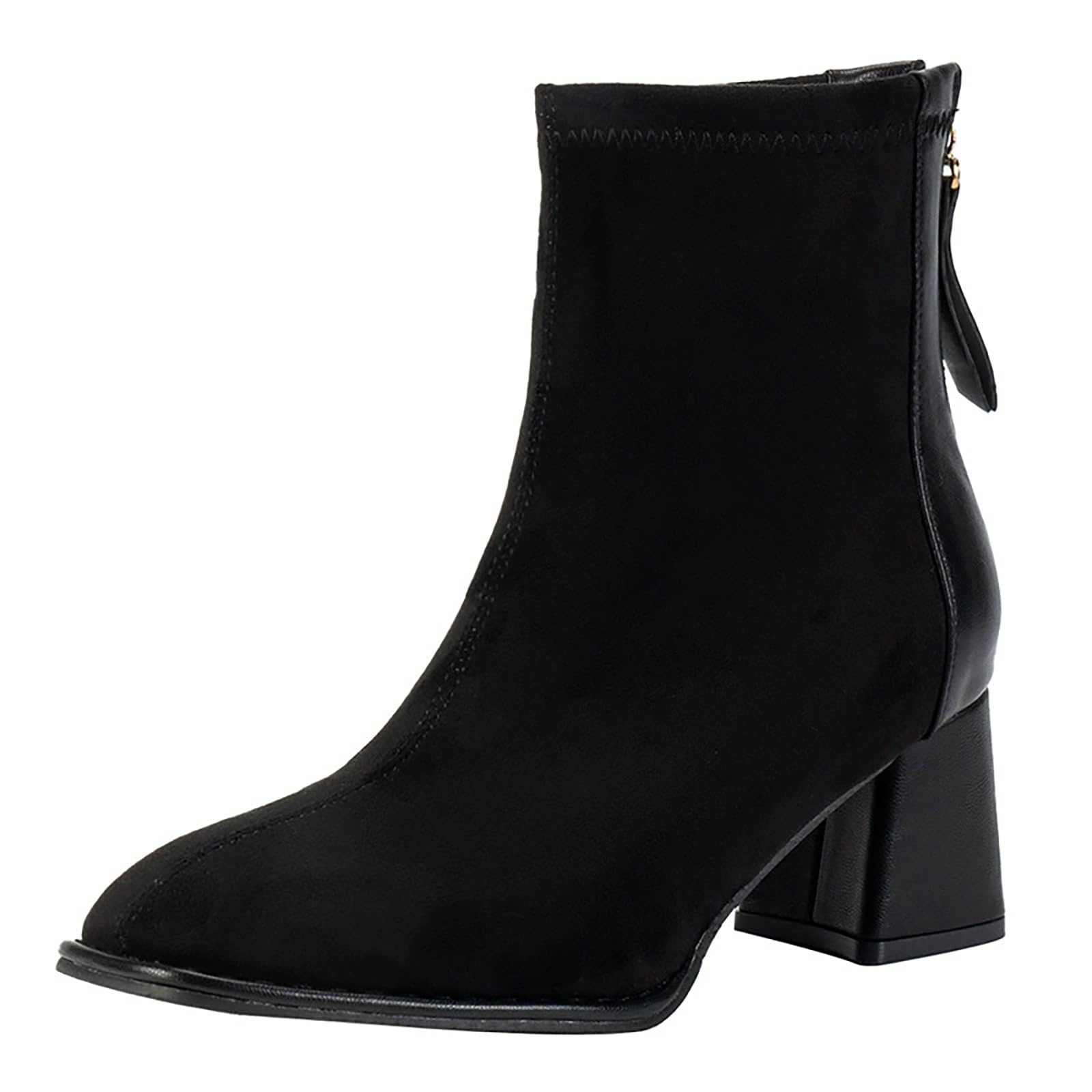 Cocila Botas De Terciopelo Con Punta Puntiaguda Y Tacón Grueso Para Mujer Cremallera Trasera Botines Altos Estilo Moteras Agua Media Caña Piel Marrones Tacon Fino Bajo Barefoot Altas Boots