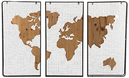 Amadeus Déco Murale grillagée Mappemonde en Bois