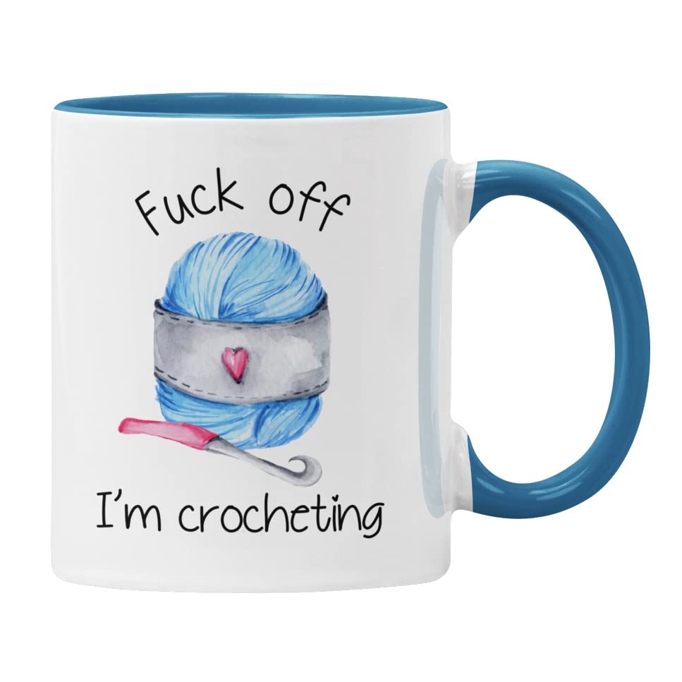 Plumfoolery F**k Off I'm Crocheting Mug Gift for Her, Funny Profanity Cup (Blue) โ image 1