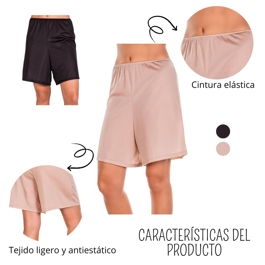 Modello Cari: Sottogonna a Pantaloncini con elastico in vita ideale per gonne o abiti. Tessuto antistatico e leggero. Biancheria intima da donna.