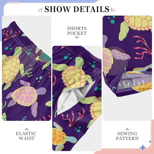 Colorful Turtle Print Boys Long Pants Soft Trousers Elastic Waist Kids Lounge Bottoms with Pockets S-XL4