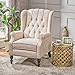 CHRISTOPHER KNIGHT HOME GDF Studio Elizabeth Tufted Fabric Recliner, Vintage Reclining Reading Armchair, Light Beige