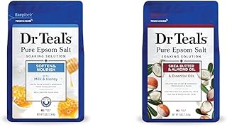 Dr Teal's Epsom Salt Soaking Solutions Bundle - Soften & Nourish with Milk and Honey, 48 Oz & Shea Butter & Almond Salt Soak, 3 lbs