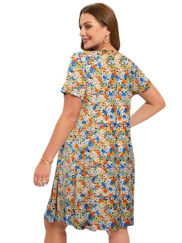 Image of ZENNILO Women's Plus Size Swing Dress with Pockets Casual Summer Dresses V Neck Short Sleeve T Shirt Dress for Women