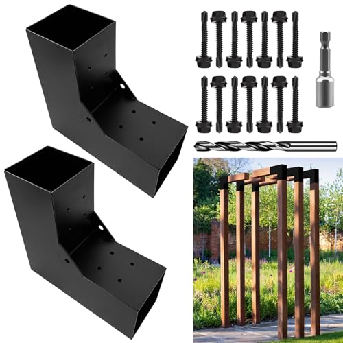 Image of 2-Way Pergola Brackets Kit, DIY L-Shaped Woodwork Brackets for 4 inch x 4 inch (Actual:3.5 inchx3.5 inch) Lumber for Patio Pergolas, Gazebos, Log Cabin W /Hardware - 2 Pack
