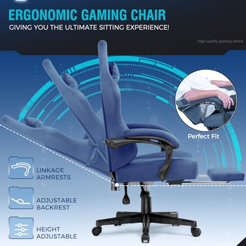 Image of GTPLAYER Gaming Chair Fabric with Pocket Spring Cushion, Big and Tall Gamings Chairs 350LBS High Back Computer Chair with Footrest for Adults Lumbar Support Swivel Game Chair for Office Gaming Blue