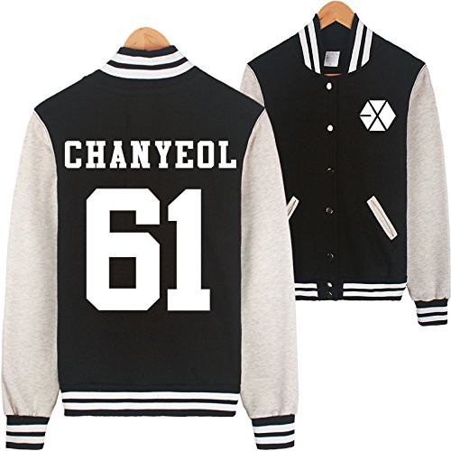Bluesoul Kpop EXO EXO-M EXO-K Varsity Baseball Jacket (CHANYEOL 61 BLACK, L)