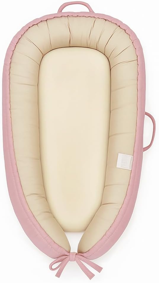 Infant Lounger, Portable Infant Beds, 100% Cotton, Breathable & Reversible, Baby Lounger for Newborn, Adjustable Baby Floor Seat for Tummy Time, Essentials for Newborns (Pink)