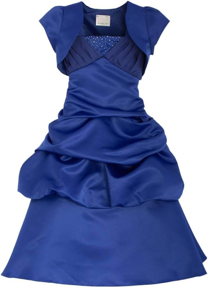Wonder Girl Trinity Big Girls' Matte Satin Tea Length Dress Rhinestones