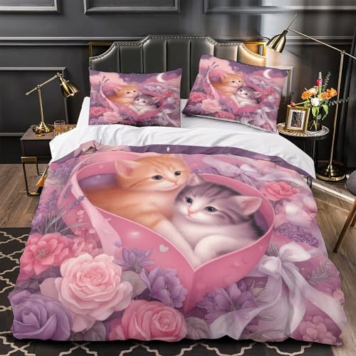 Housse de couette chatons mignons 140x200 parure de lit microfbre - 2